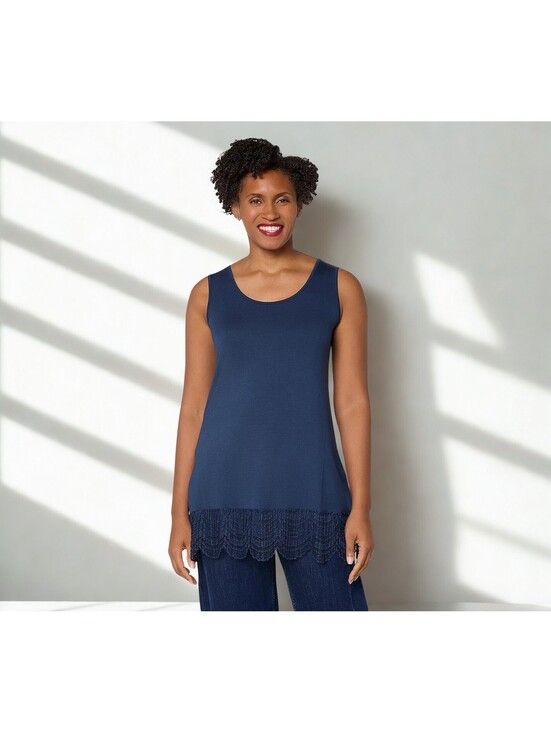 Logo Layers Tops - LOGO Layers by Lori Goldstein Knit Tank with Lace Trim Size XS